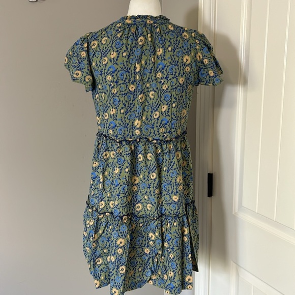 Anthropologie Penrose Tiered Tunic Dress GUACAMOLE Green Blue Puff Sleeve Sz XSP - Picture 9 of 14